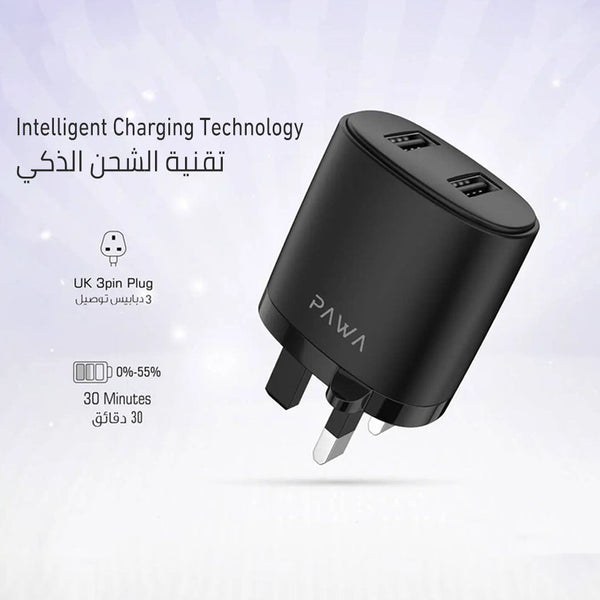 Pawa Solid Travel Charger Dual USB Port 2.4A