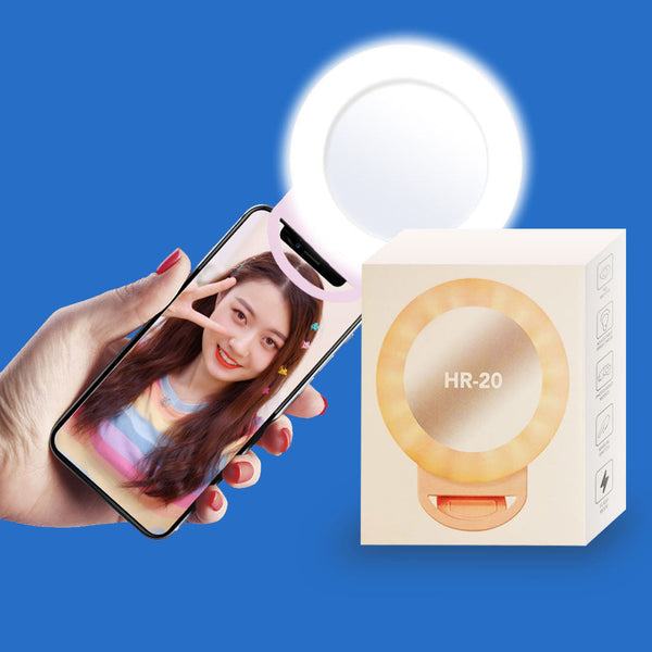 Portable phone LED selfie ring light HR-20 with mirror - Assorted colors