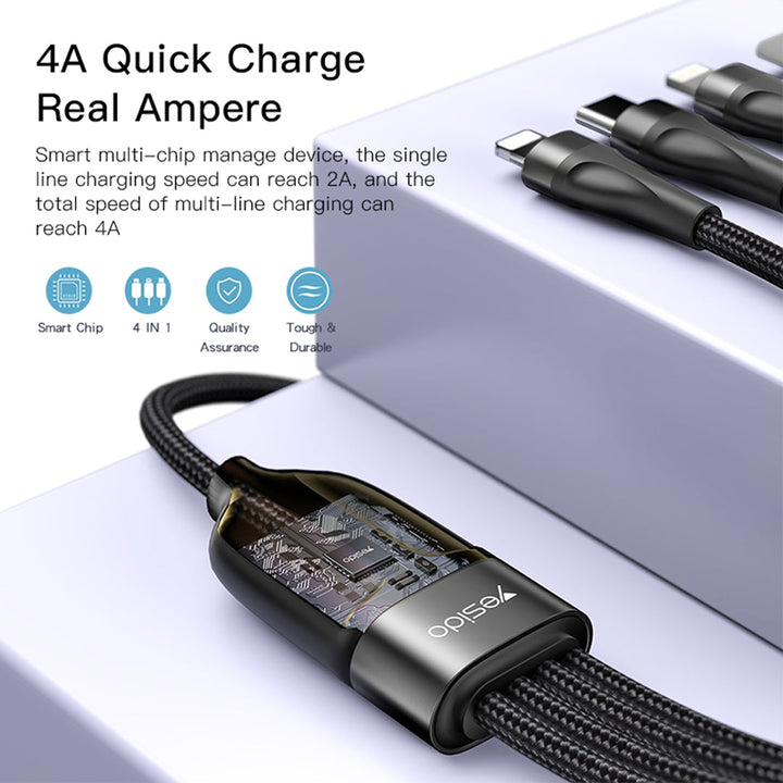 Yesido 4-in-1 Multi-Function Fast Charging Cable (USB or Type C) 