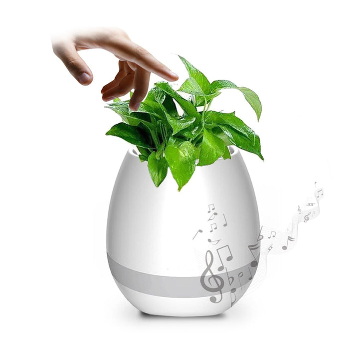 Plant Pot with Rechargeable Wireless Bluetooth Speaker and LED Touch Night Light 