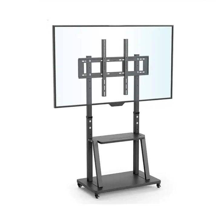 Rotatable and Adjustable Portable TV Monitor Stand with Movable Wheels for Mounting and Two Shelves