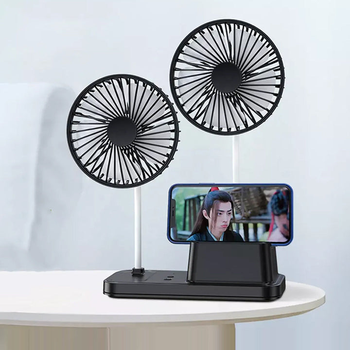 Double-Head Fan with Pen Holder 10W Rechargeable 3-Speed Noiseless