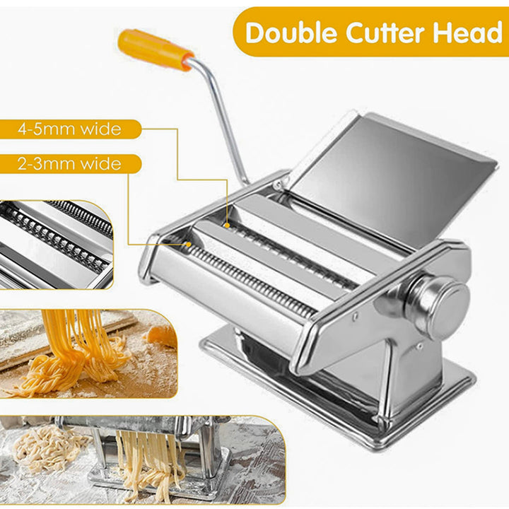 Stainless Steel Manual Pasta Machine Pasta Maker Pasta Roller Pasta Cutter Noodle Making Machine, with Hand Crank