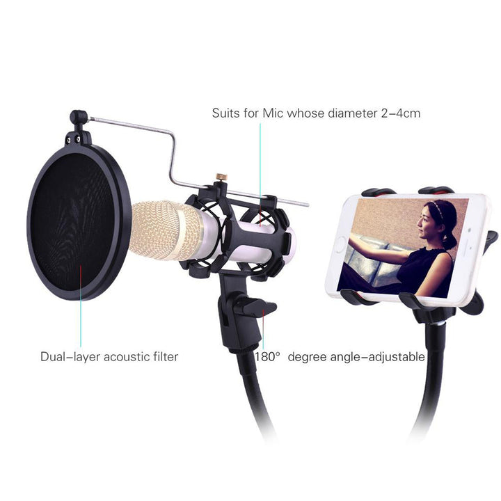 Professional Phone Microphone Mount Stand Bracket Supporter Holder Kit 360 Degree Angle Adjustment for MV Studio