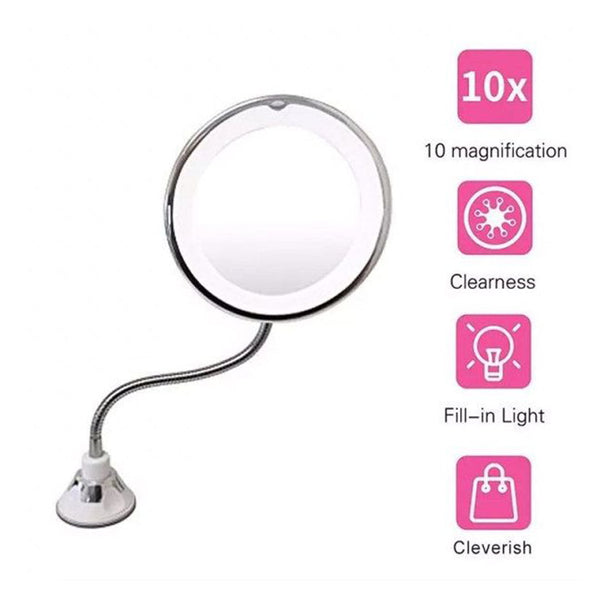 Ultra Flexible Gooseneck Mirror 10X Magnifying with Fill-in LED Light