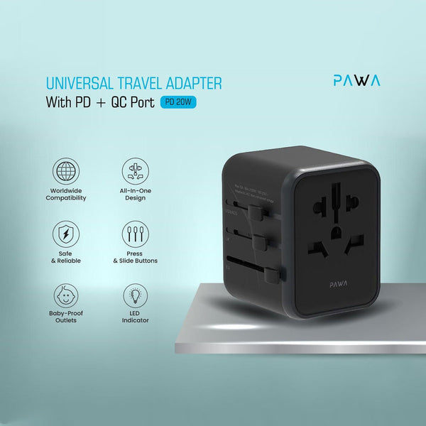 PAWA Universal Travel Adapter with PD 20W + USB QC Port