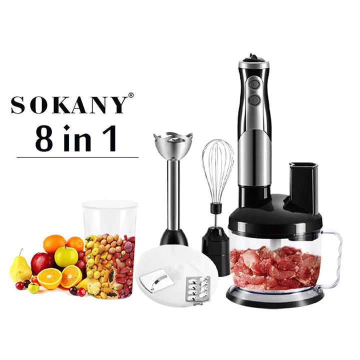 SOKANY 8-in-1 Stainless Steel Sauces Electric Hand Mixer Whisk Meat Grinder Egg Smoothie Paste Blender Eggbeater