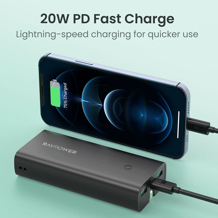 RAVPOWER 2 in 1 Power Bank and Charger Multiport 2USB-A QC and 1 PD with LED Indicator 10000mAh - RP-PB243
