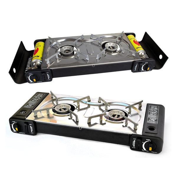 Double Burner Stove for Outdoor Use, Gas Cartridge Stove