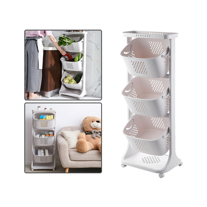 Multi-Layer Mobile Multi-Function Storage Rack With Rotatable Basket