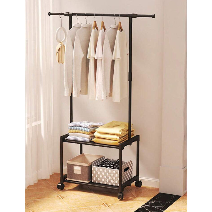 Clothes Organizer Rack with 2 Storage Shelves with Hanging Rod