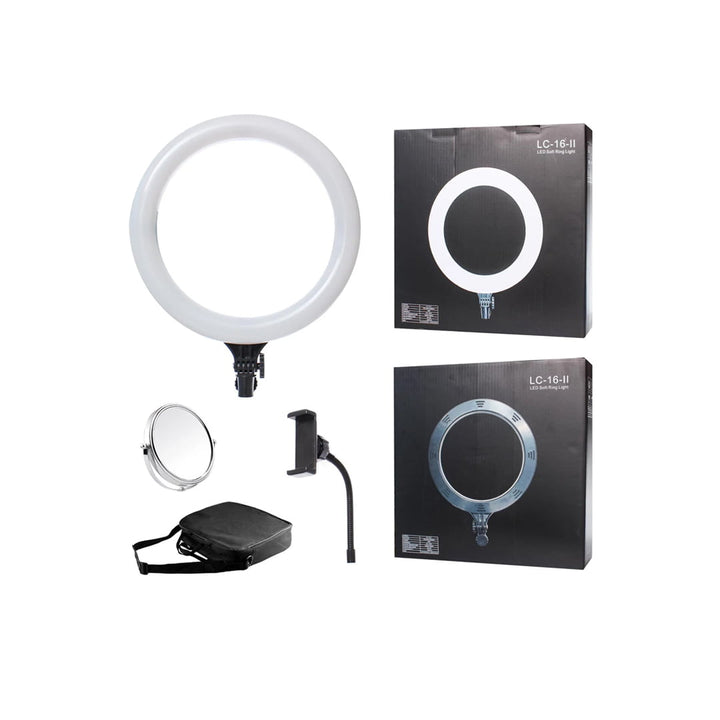 LC-16-II Ring 38 cm LED Light Blogger Lamp with Phone Clip and Mirror Selfie Set With Tripod