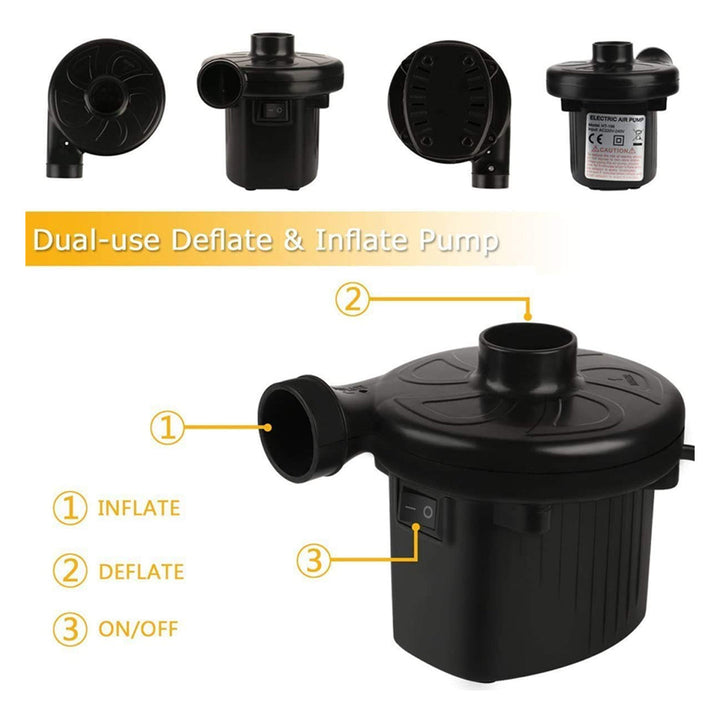 Portable Electric Air Pump Quick-Fill Inflator/ Deflator with 3 Nozzles