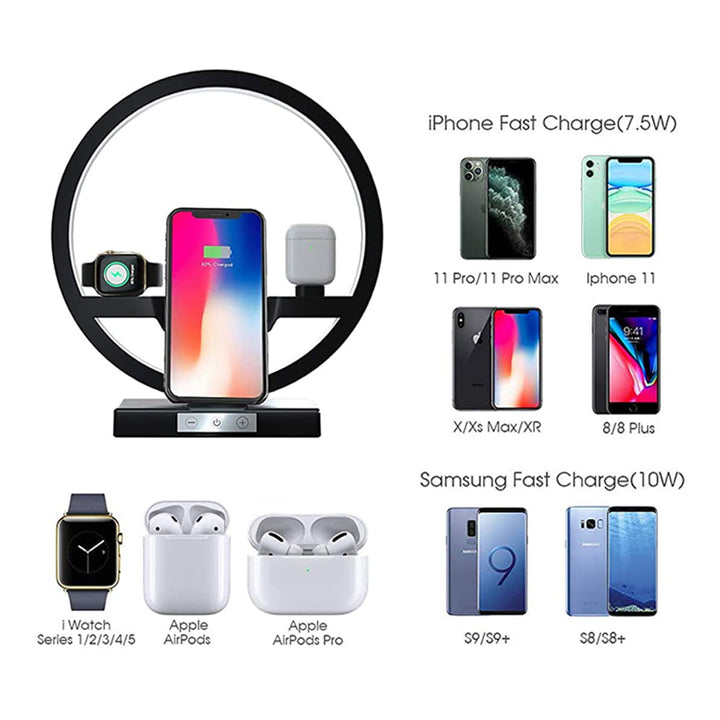 MultiFunction Desk Lamp Wireless Charger With Nightlight, 3 In 1 Charging Station Holder