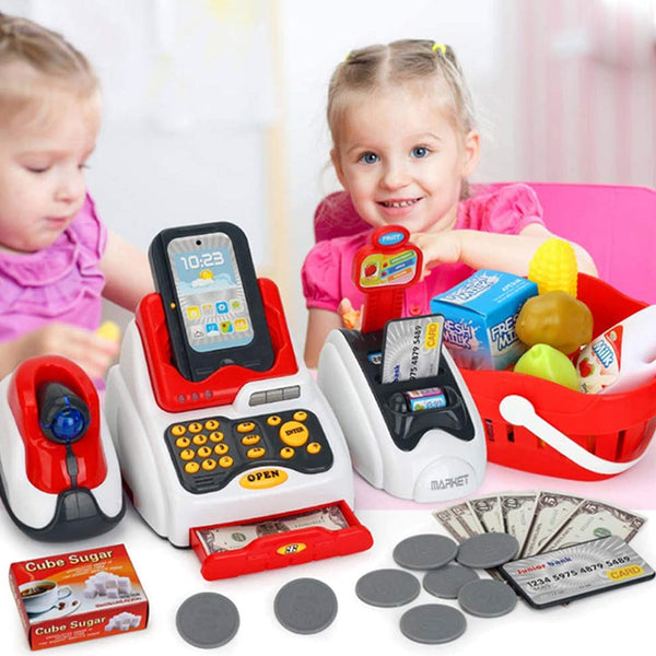 Pretend Play Smart Cash Register Toy, Kids Cashier with Checkout Scanner