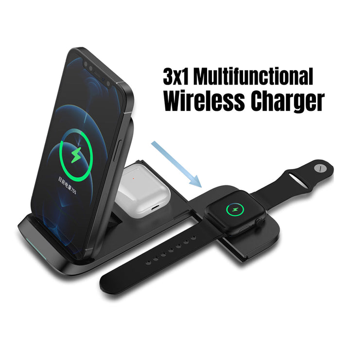 3 in 1 Multifunctional Wireless Charger for Cell Phone Watch Earphone Type C Input with Phone Stand