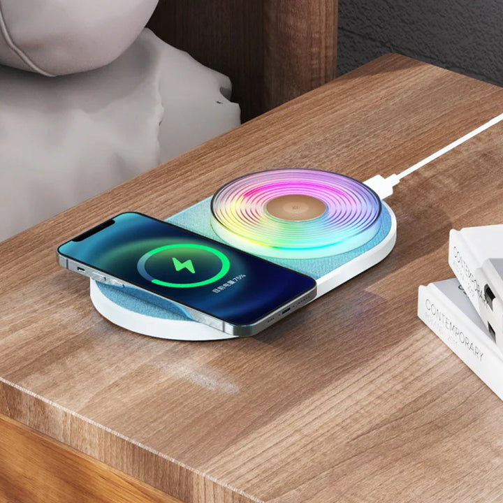 K29T 15W Cell Phone Wireless Charger with 7 Colors Night Light with Fast Charging 