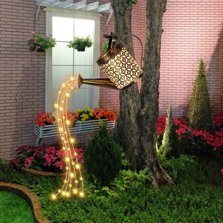 Solar LED Garden Lawn Lamp Creative Watering Can Sprinkles Star Type Shower Art Light