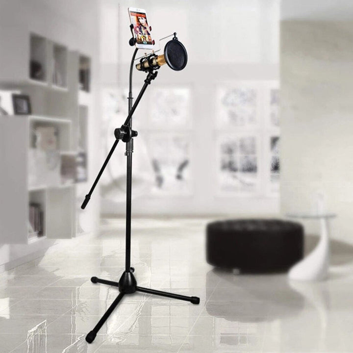 3 in 1 Proffessional Tripod Microphone & Phone Stand (Floor Type) Support With Angle Adjustment