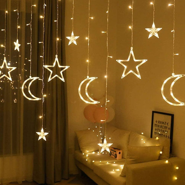 Star-Moon LED String Light Curtain Light Waterproof 8 Light Modes