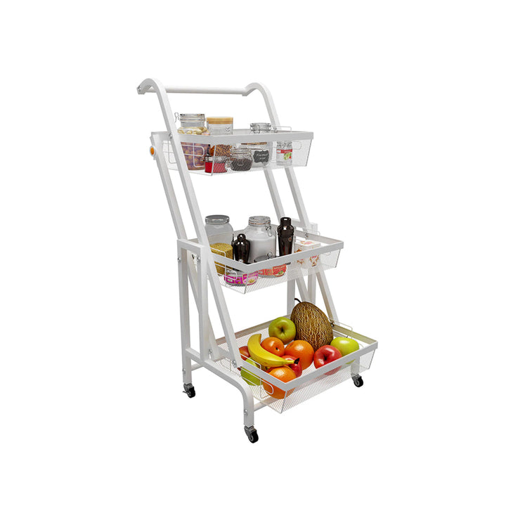 3 Tier Foldable Kitchen Cart for Multifunctional Use With Four Wheels