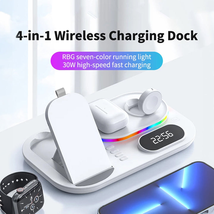 Wireless Charging Station with RGB Light and Digital Clock