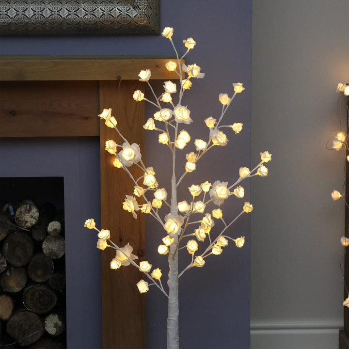 Festive Lights Decorative Light Artificial Tree - 72 White Rose Flowers LED Warm White Lighting