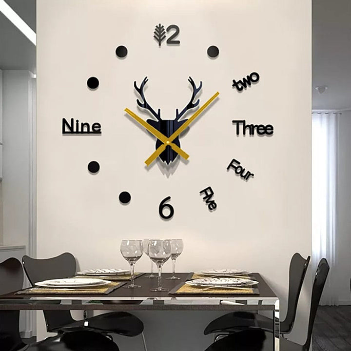 Acrylic 3D Deer Face Wall Clock Retro Vintage Style Wall Clock