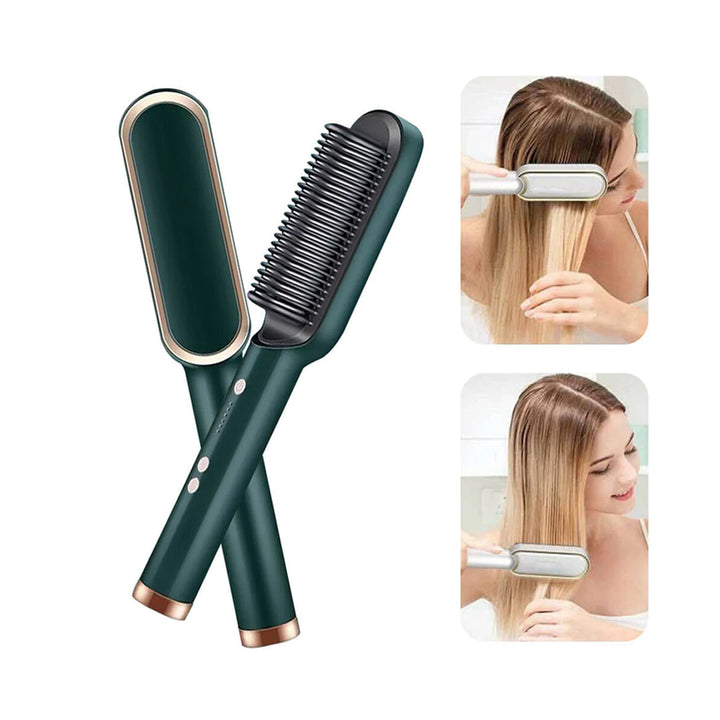 Professional Electric Hair Straightener & Curling Brush 2 in 1with Intelligent Temperature Control