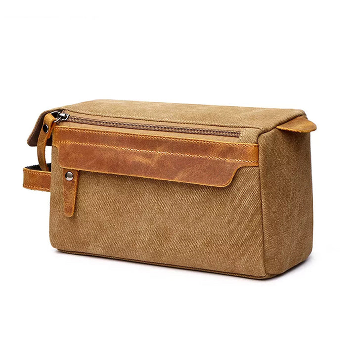 Unisex High-Quality Leather Canvas Toiletry Organizer Bag