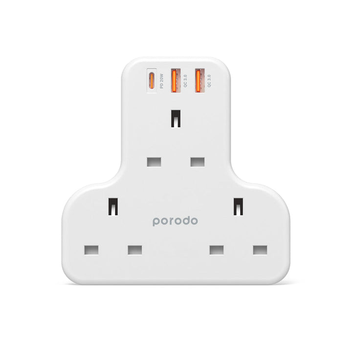 Porodo PD-FWCH006-WH Multiport Wall Socket 3250W with 3 AC 2 USB-A QC3.0 And One USB-C PD 20W 