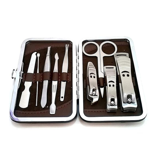 9 in 1 Stainless Steel Nail Art Manicure Pedicure Set Nail Care Set with Leather Case