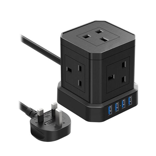 Tower Power Strip (5 Triple Outlets & 4 USB Ports) 20W with 2M Cord