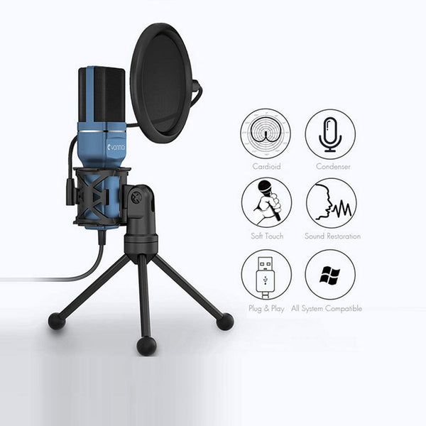 Yanmai SF-777 Desktop USB Microphone Condenser Microphone with Folding Stand Tripod P-o-p Filter for PC Video Recording