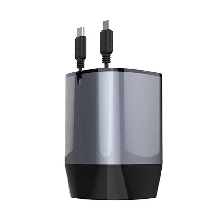 Car Charger with 2 Retractable Lightning & Type C Cables and 2 USB + Type C ports with Digital Display and LED Lighting
