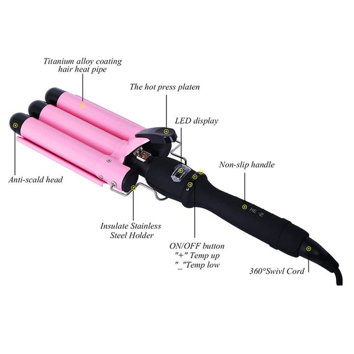 Portable Three-Cylinder Hair Straightener with Adjustable Temperature Waves