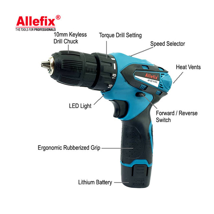 ALLEFIX 18V CORDLESS DRILL 2 SPEED AND TORQUE GRIP 24PCS