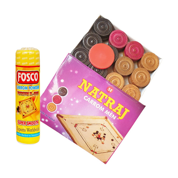 Carrom tools combo Carrom Game Coins & Striker + Carrom Powder