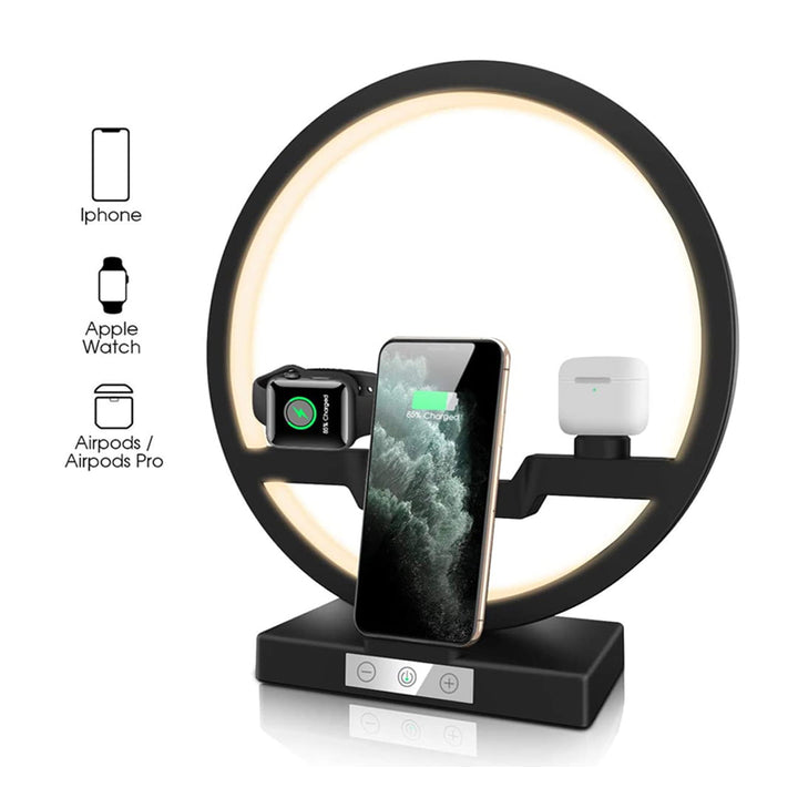 MultiFunction Desk Lamp Wireless Charger With Nightlight, 3 In 1 Charging Station Holder