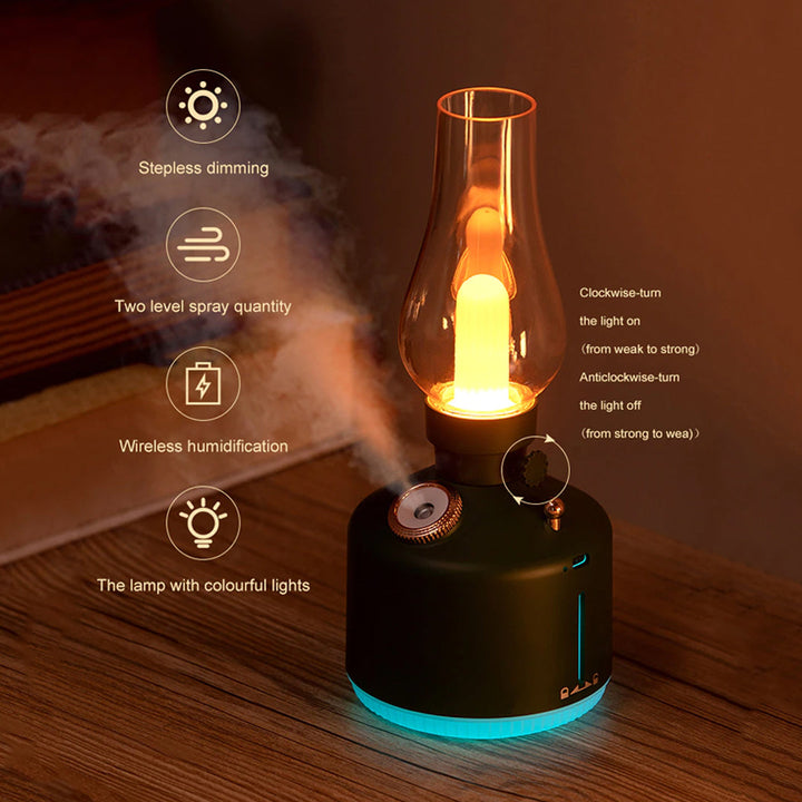 Portable Air Humidifier with Retro Style USB rechargeable LED Night Light Kerosene Bedside Lamp