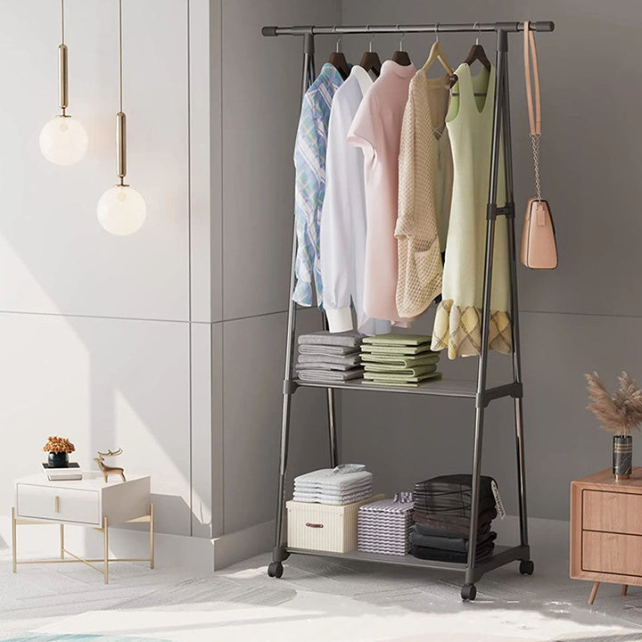 Triangle Clothes Stand with Two Storage Shelves - dealatcity store