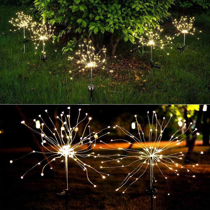 Solar Starburst Stake Light Warm White LED Solar Starburst Lights with 2 Lighting Modes