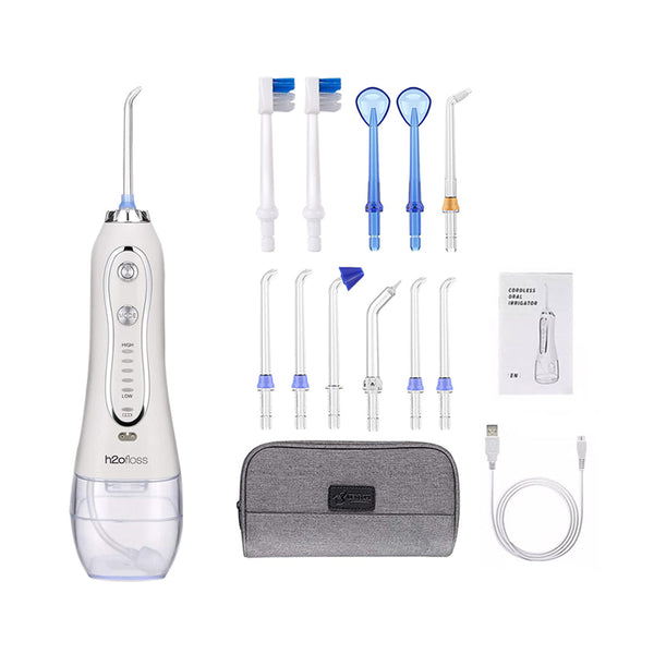 H2ofloss HF-6 - 300ml Cordless Dental Flosser Teeth Cleaner 5 Speed & 5 Jet Tips + 6 Additional Tips + Bag