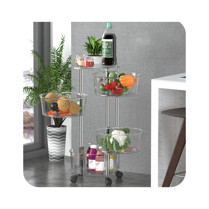 Kitchen Shelf Round Storage Racks Multi-Tiered with Wheels That Can Swivel 360 Degrees 