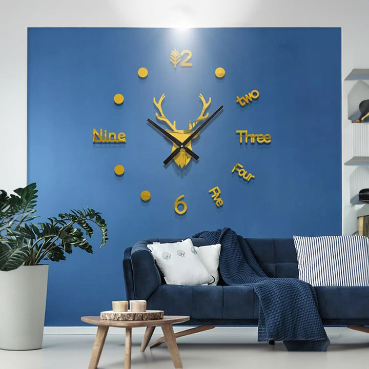 Acrylic 3D Deer Face Wall Clock Retro Vintage Style Wall Clock