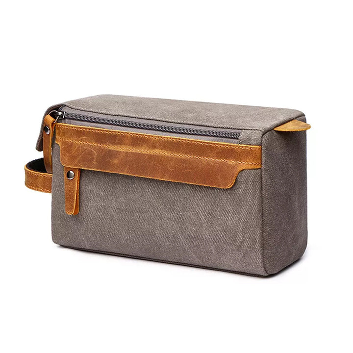 Unisex High-Quality Leather Canvas Toiletry Organizer Bag