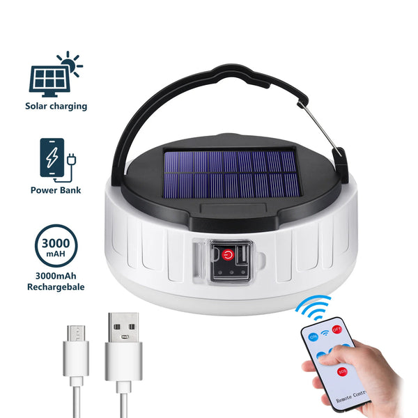 3000mAh Solar LED Camping Light with 3 Lighting Modes and USB Power Bank