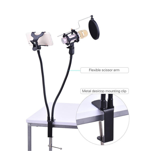 Professional Phone Microphone Mount Stand Bracket Supporter Holder Kit 360 Degree Angle Adjustment for MV Studio