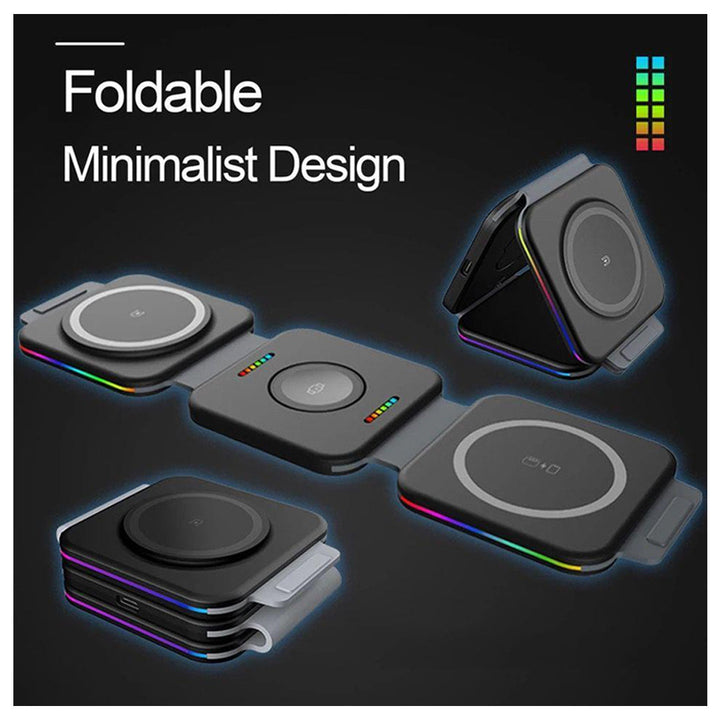 Multifunctional 3 in-1 15W Foldable Wireless Magnetic Charging Dock Space-Saving