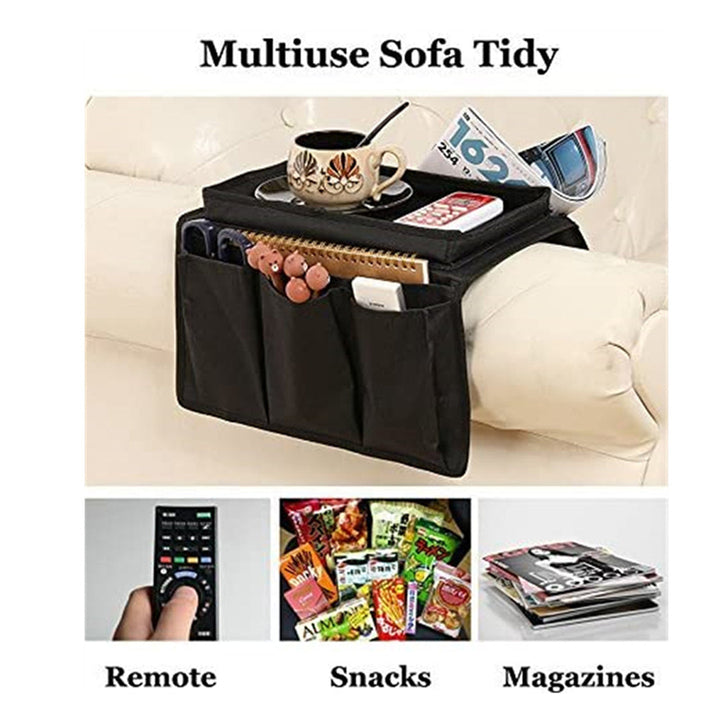 Sofa Armrest 5 Pockets Organizer, Couch Armchair Storage Caddy with Cup Holder Tray